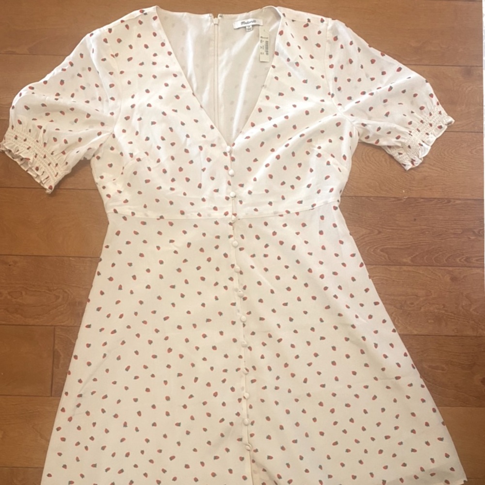 Madewell NWT SILK BUTTON FRONT DRESS IN FRESH STRAWBERRIES // Size 10